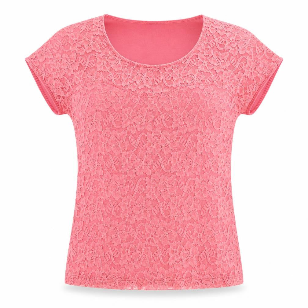 Marble Womens Pink Polyester Basic T-Shirt Size 8 Round Neck