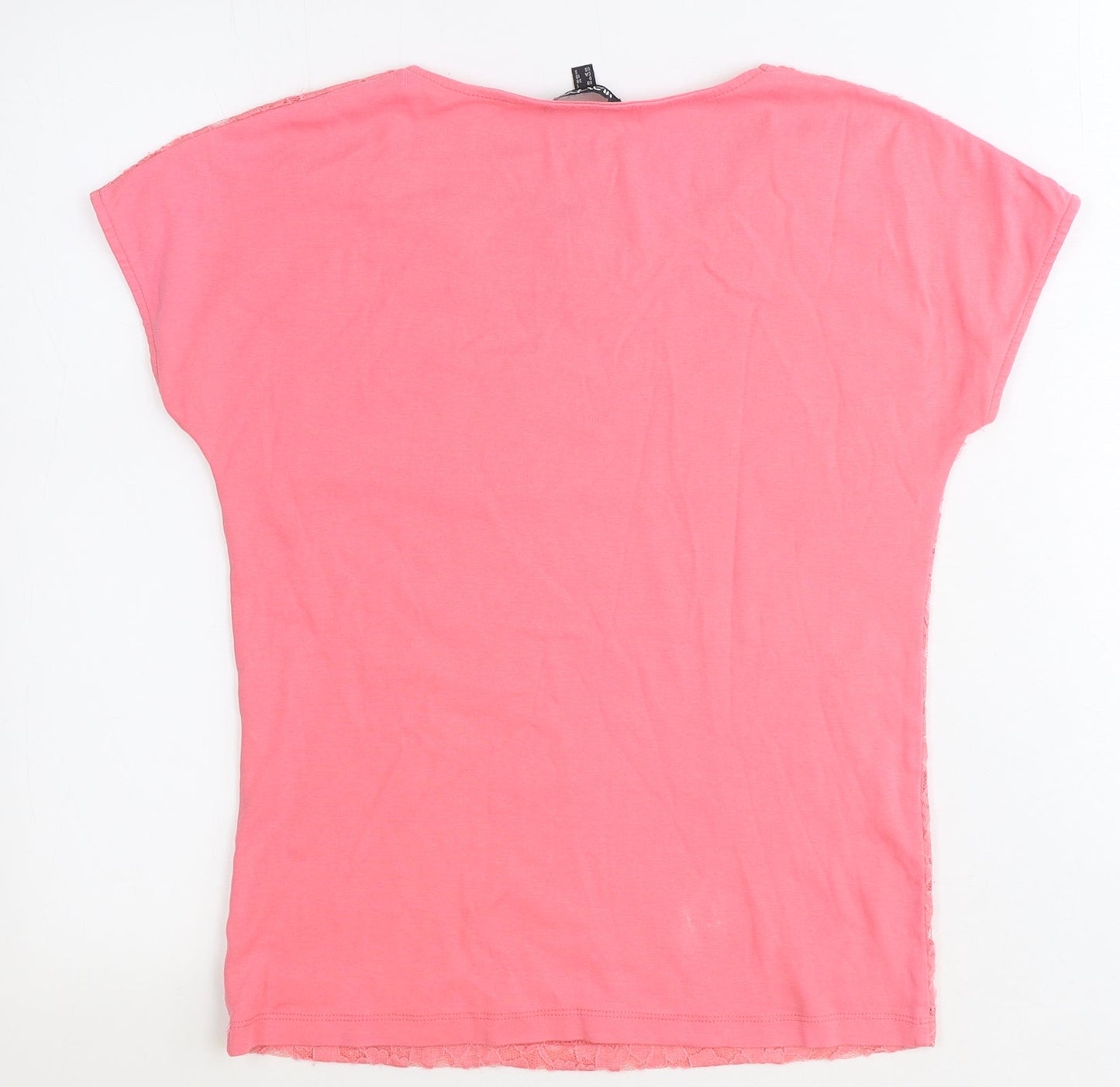 Marble Womens Pink Polyester Basic T-Shirt Size 8 Round Neck