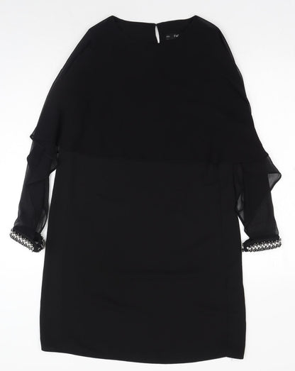 F&F Womens Black Polyester Shift Size 10 Round Neck Button