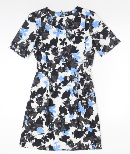 Oasis Womens Black Floral Polyester A-Line Size 6 Boat Neck Zip