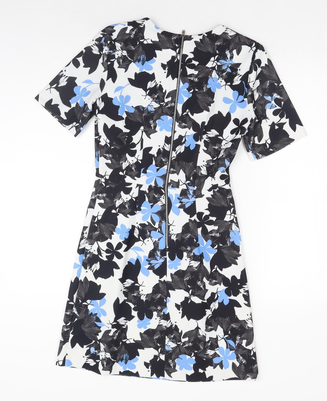 Oasis Womens Black Floral Polyester A-Line Size 6 Boat Neck Zip
