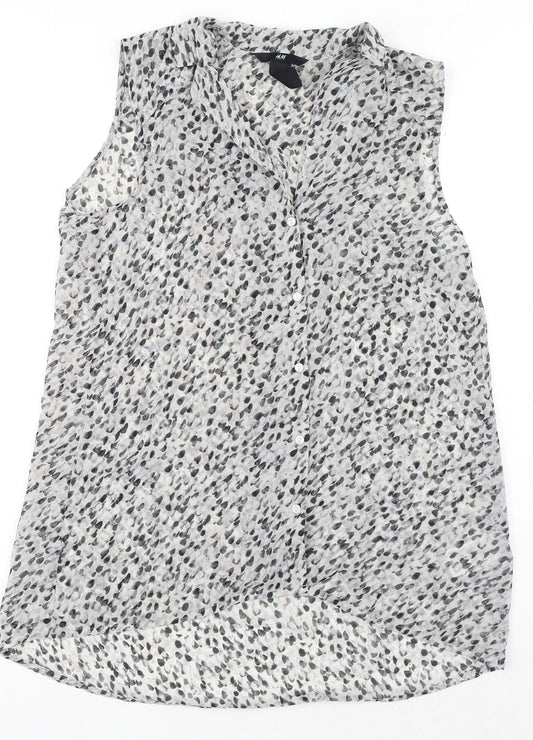 H&M Womens Grey Geometric Polyester Basic Button-Up Size 6 Collared