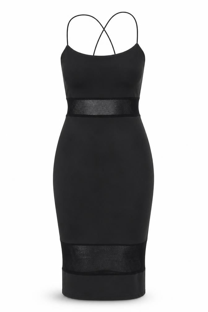 Missguided Womens Black Viscose Bodycon Size 10 Scoop Neck Pullover - Mesh Panels