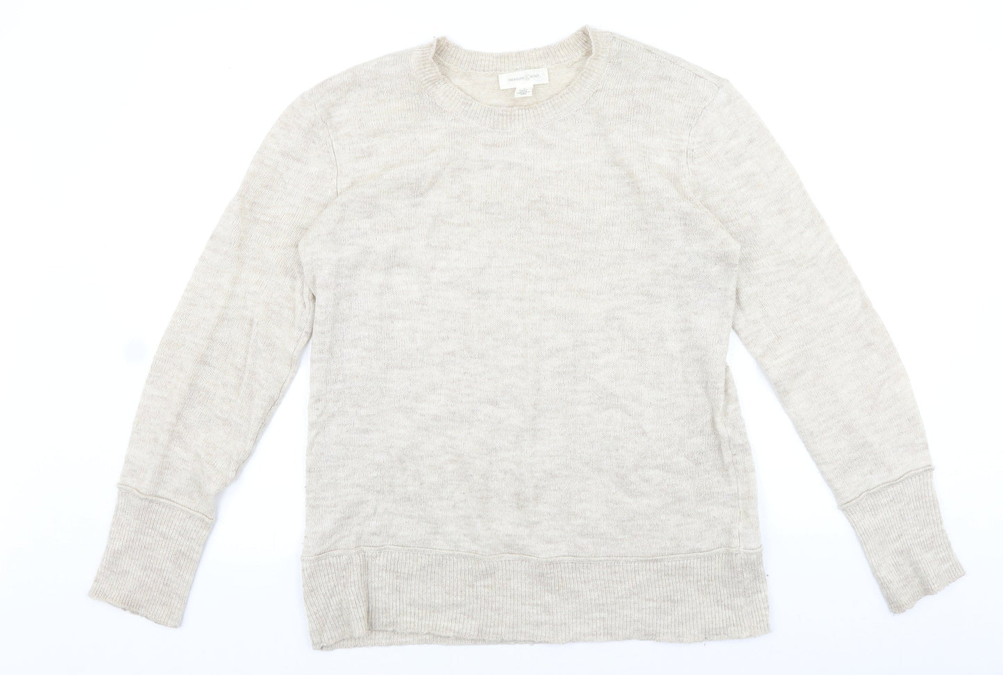 Treasure Bond Womens Beige Round Neck Acrylic Pullover Jumper Size M