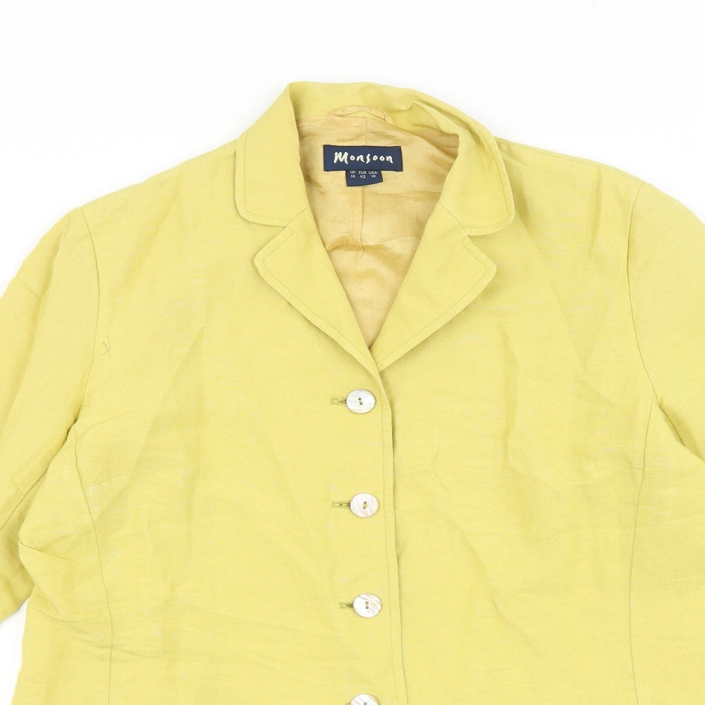 Monsoon Womens Yellow Pea Coat Coat Size 14 Button