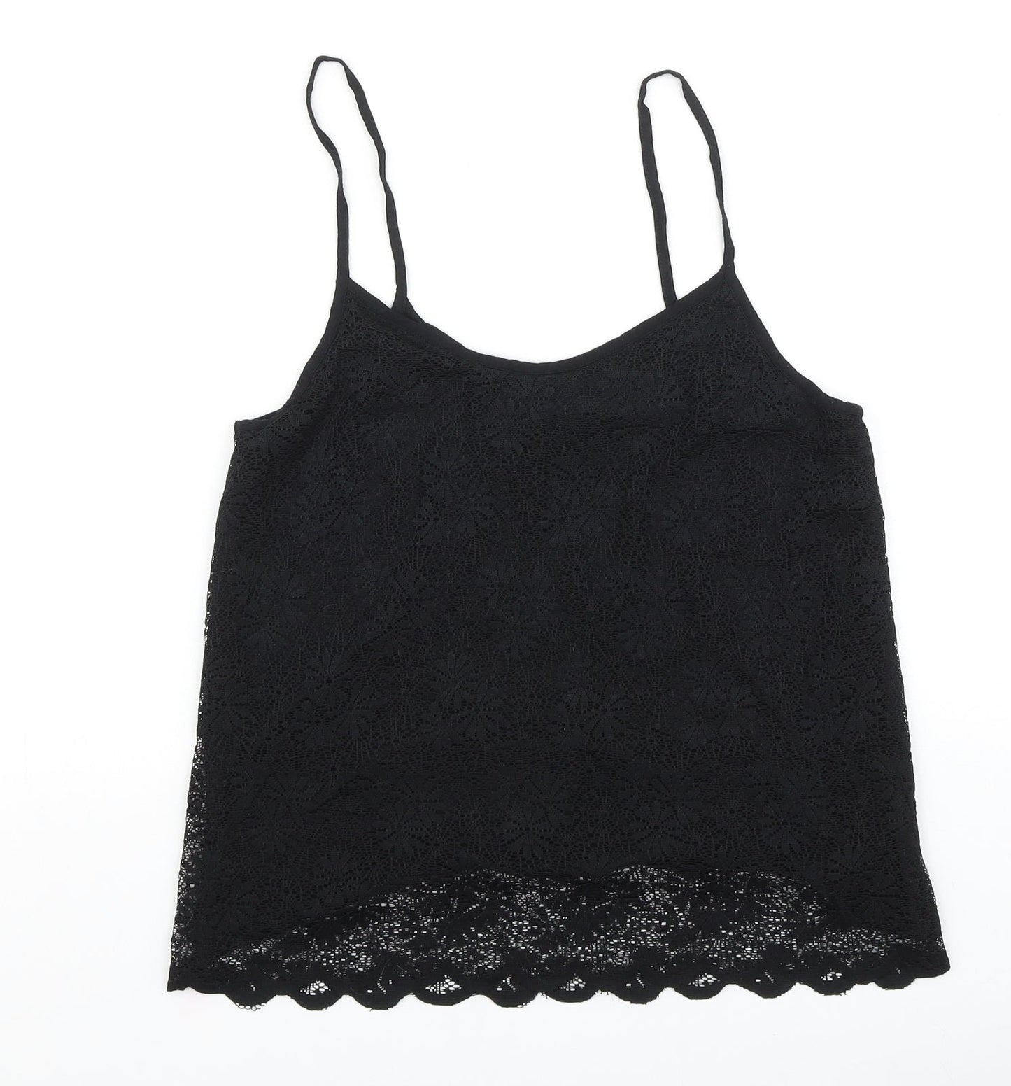 Topshop Womens Black Viscose Basic Tank Size 10 Round Neck