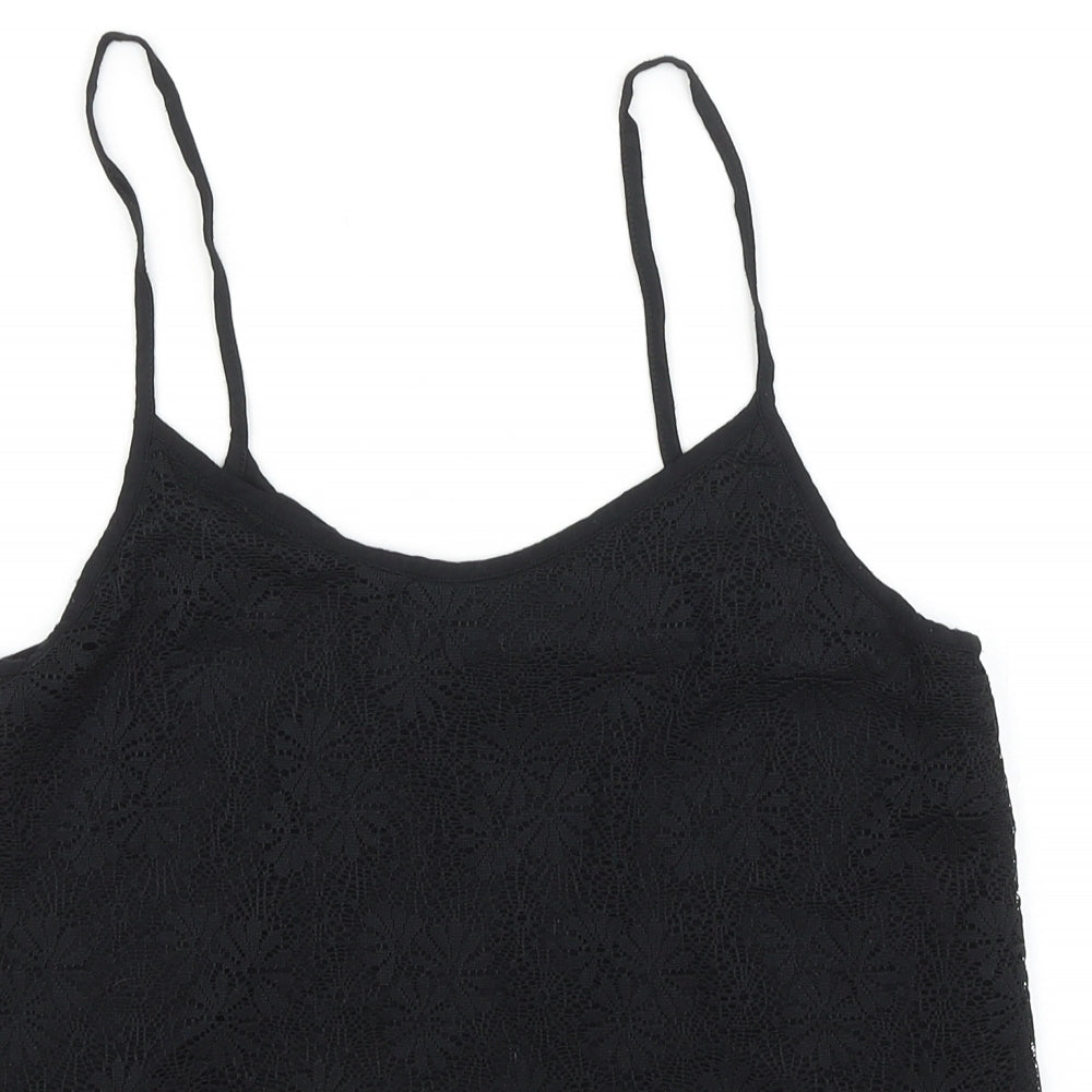 Topshop Womens Black Viscose Basic Tank Size 10 Round Neck