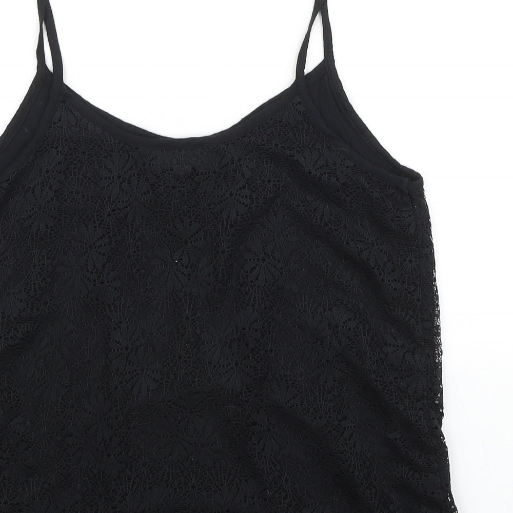 Topshop Womens Black Viscose Basic Tank Size 10 Round Neck