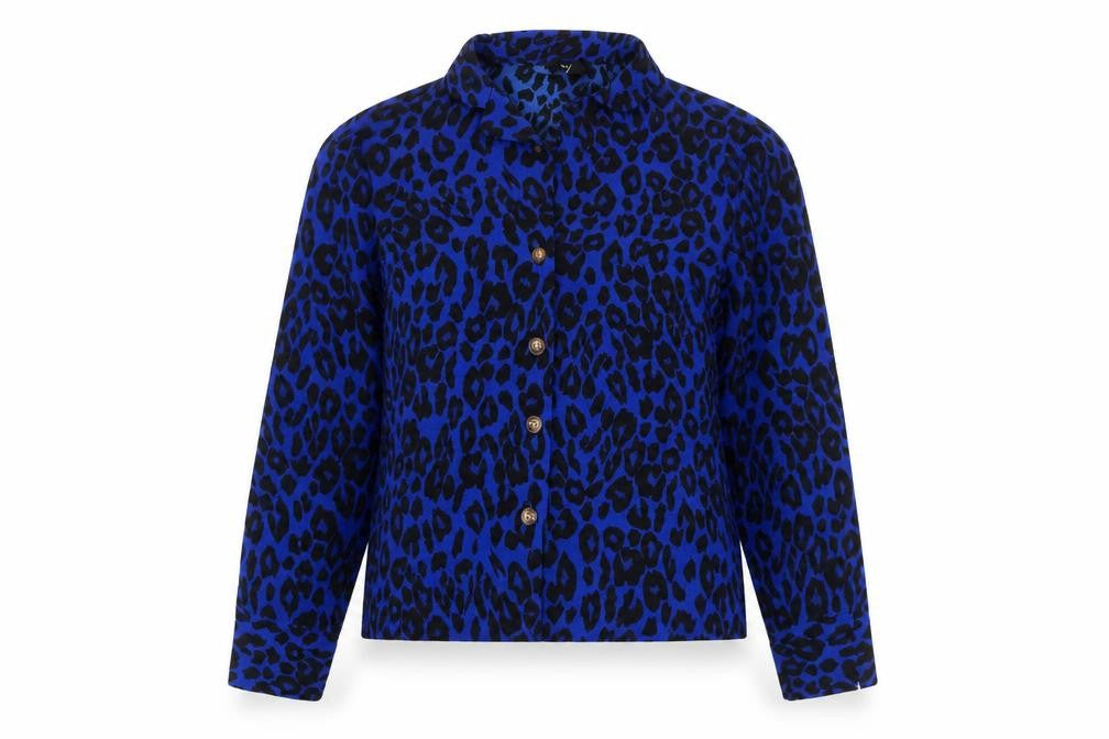 New Look Womens Blue Animal Print Polyester Basic Button-Up Size 10 Collared - Leopard print