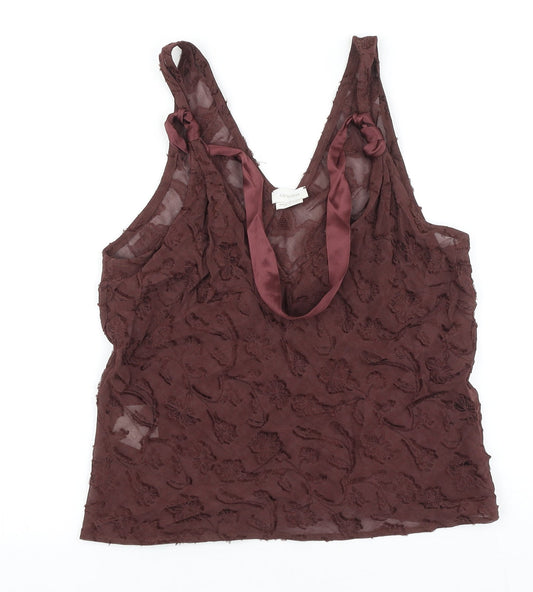 CARACTERE Womens Brown Polyester Basic Blouse Size 12 V-Neck