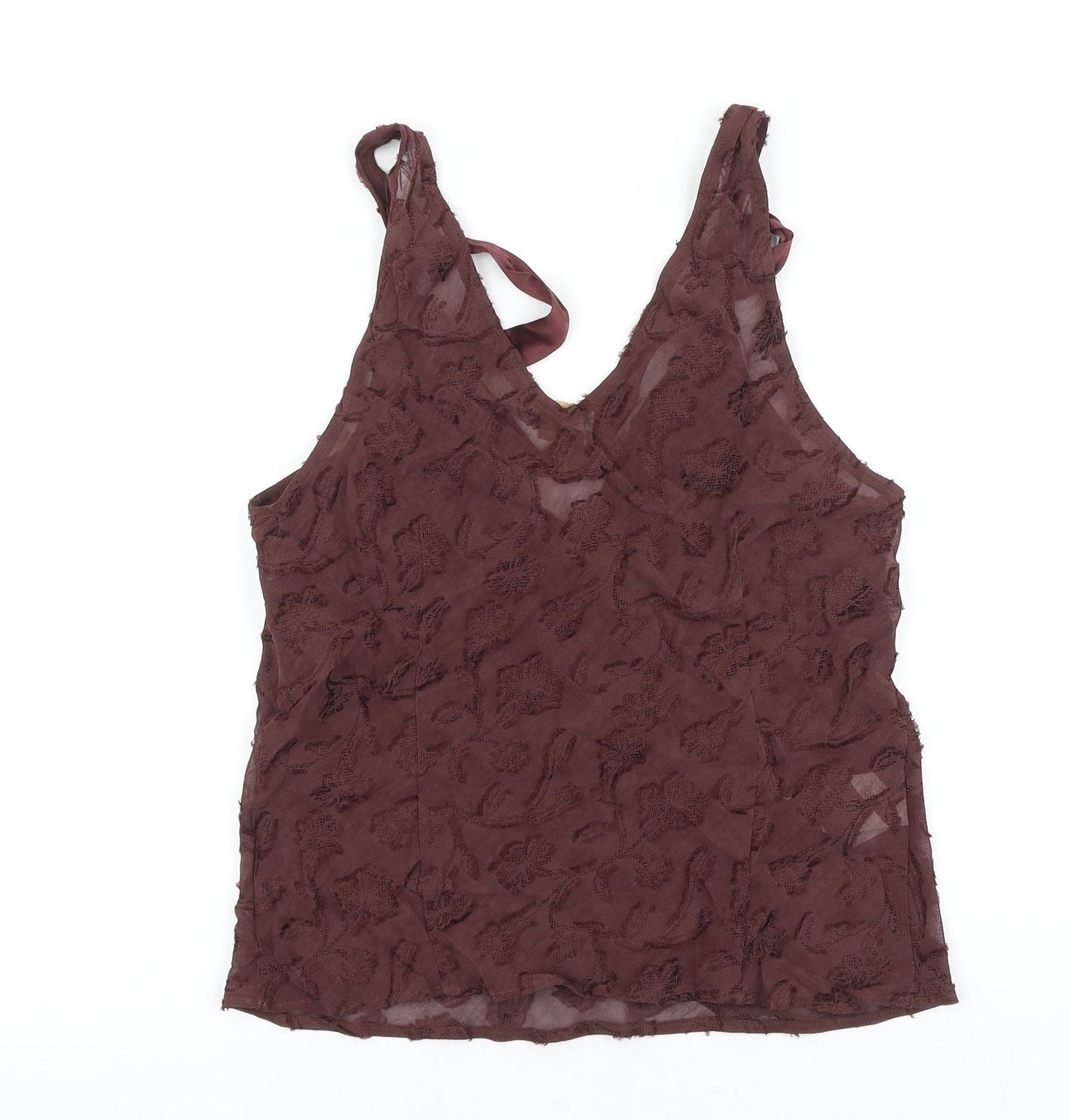 CARACTERE Womens Brown Polyester Basic Blouse Size 12 V-Neck