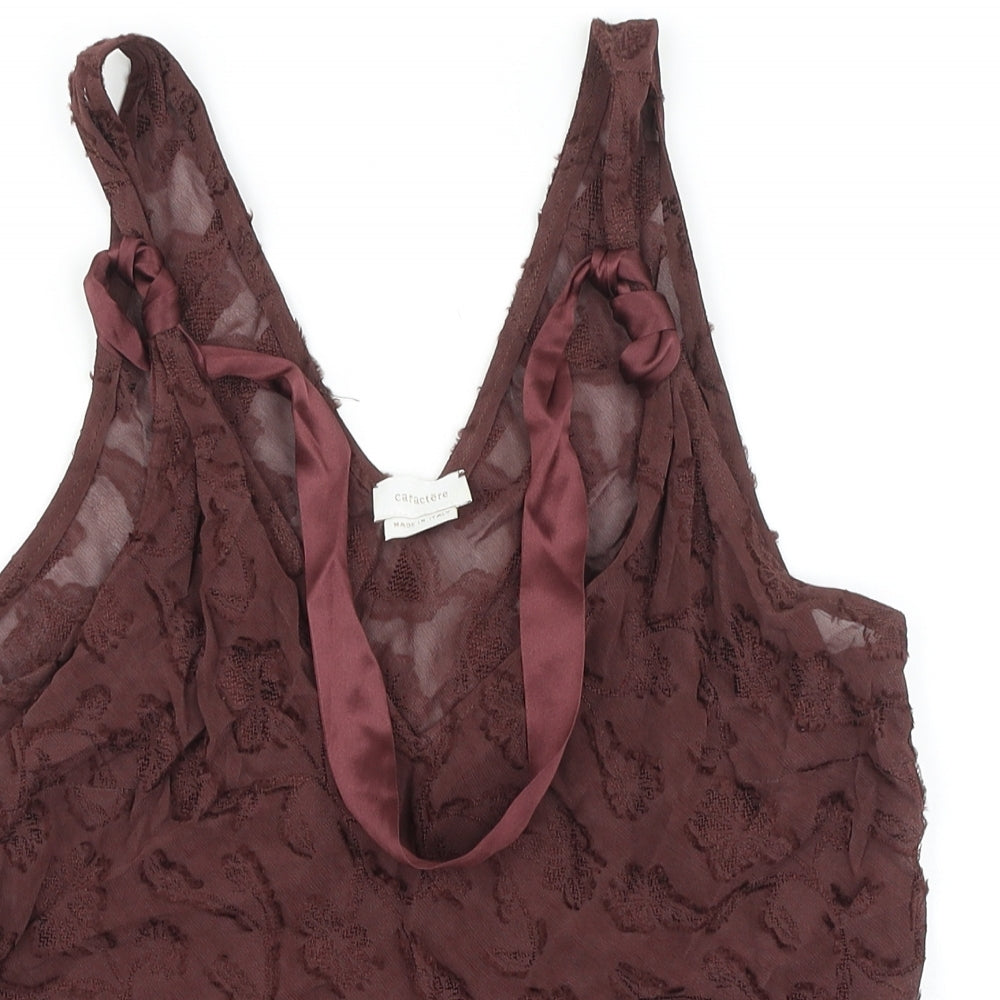 CARACTERE Womens Brown Polyester Basic Blouse Size 12 V-Neck