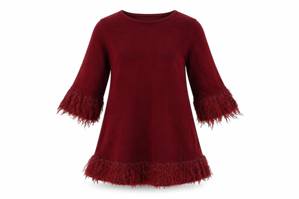 FNUC Womens Red Acrylic A-Line Size M Round Neck Pullover