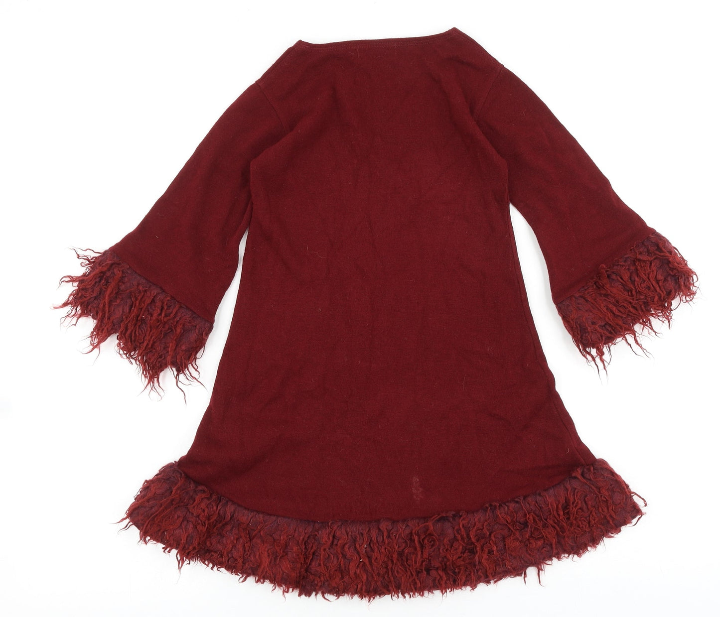 FNUC Womens Red Acrylic A-Line Size M Round Neck Pullover