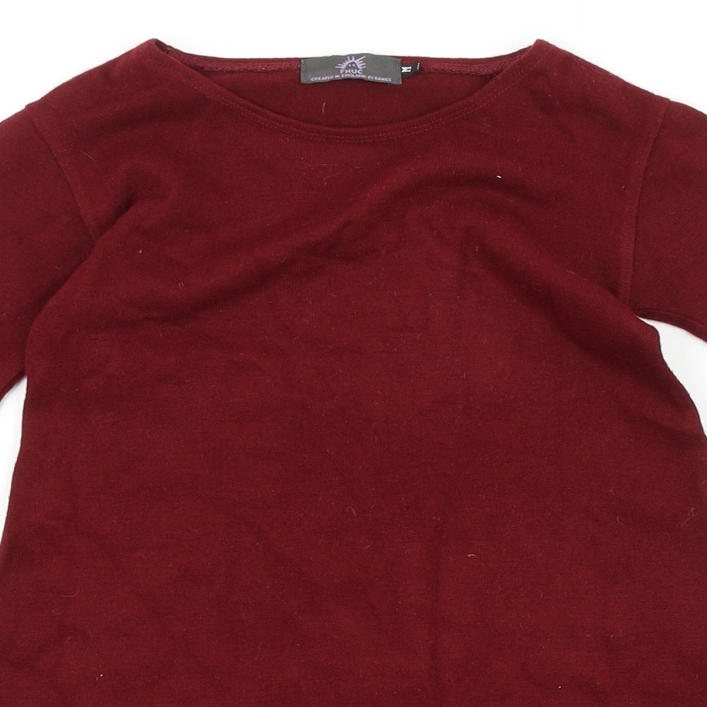 FNUC Womens Red Acrylic A-Line Size M Round Neck Pullover