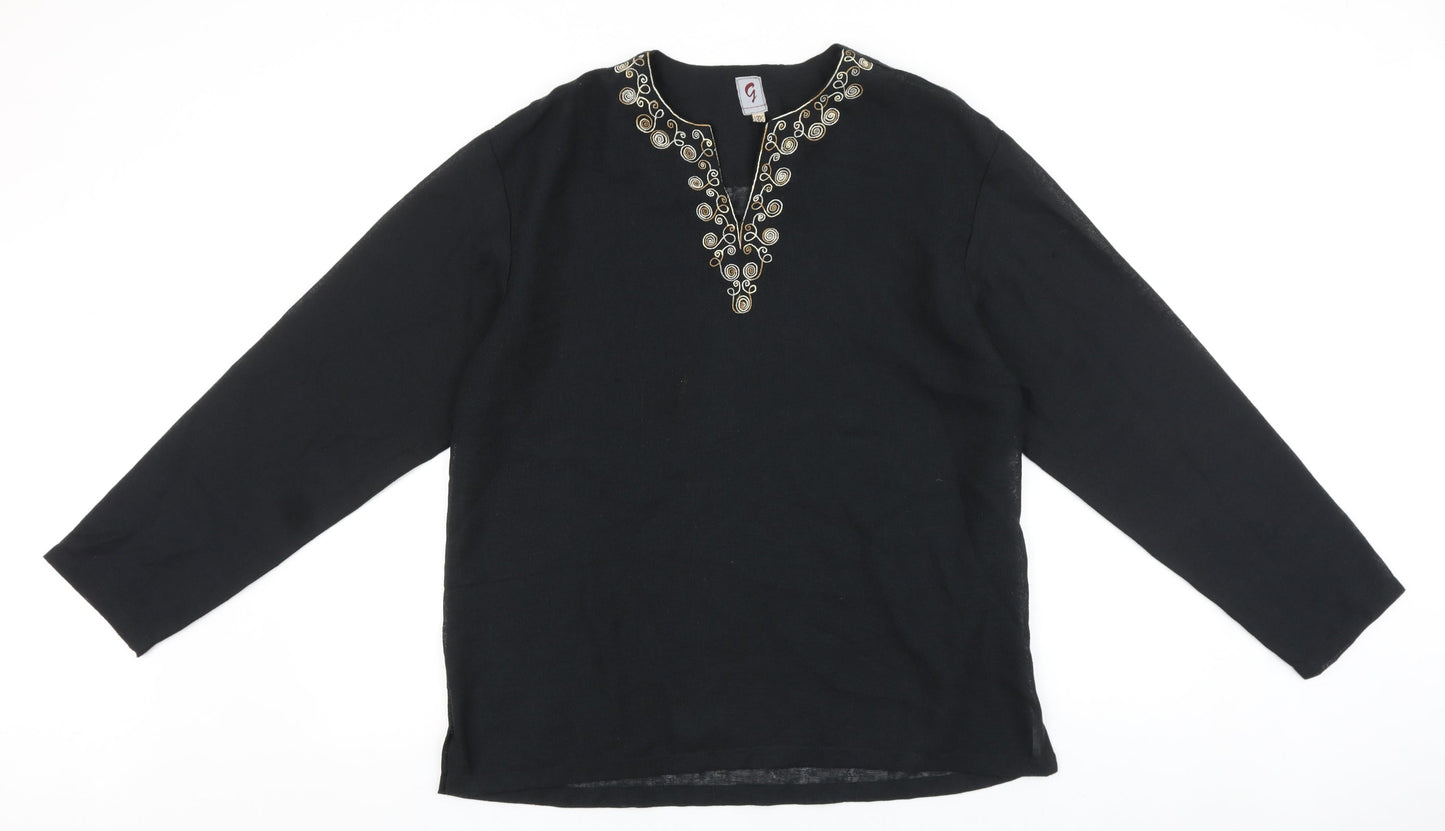 Preworn Womens Black Polyester Basic Blouse Size L V-Neck