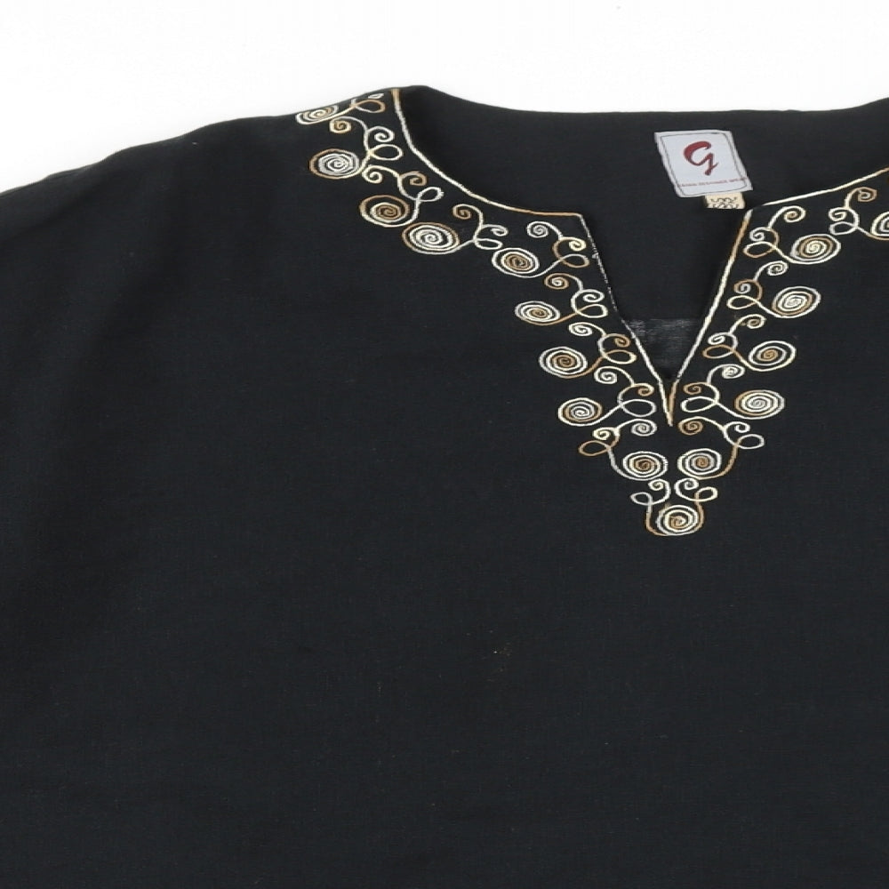 Preworn Womens Black Polyester Basic Blouse Size L V-Neck