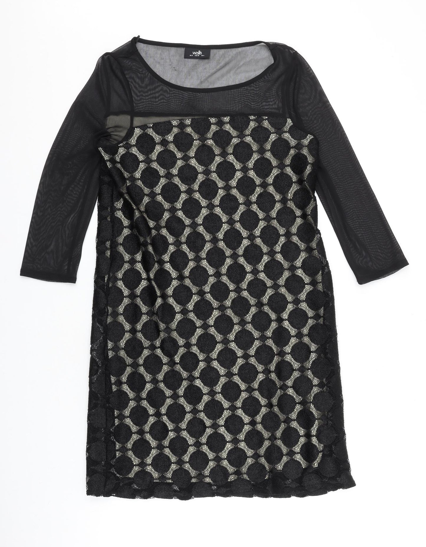 Wallis Womens Black Geometric Polyester Shift Size 8 Scoop Neck Pullover