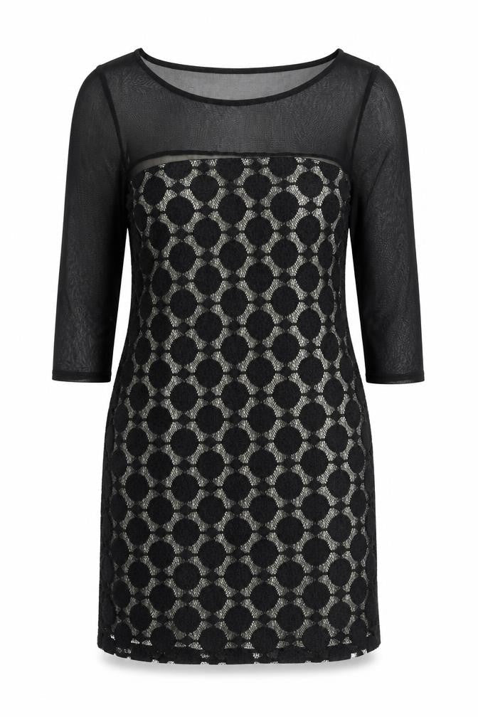 Wallis Womens Black Geometric Polyester Shift Size 8 Scoop Neck Pullover