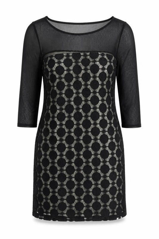 Wallis Womens Black Geometric Polyester Shift Size 8 Scoop Neck Pullover