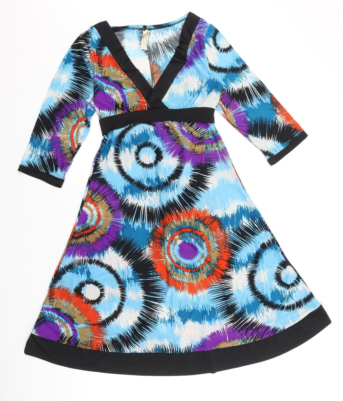 India Boutique Womens Multicoloured Geometric Viscose Fit & Flare Size S V-Neck Tie