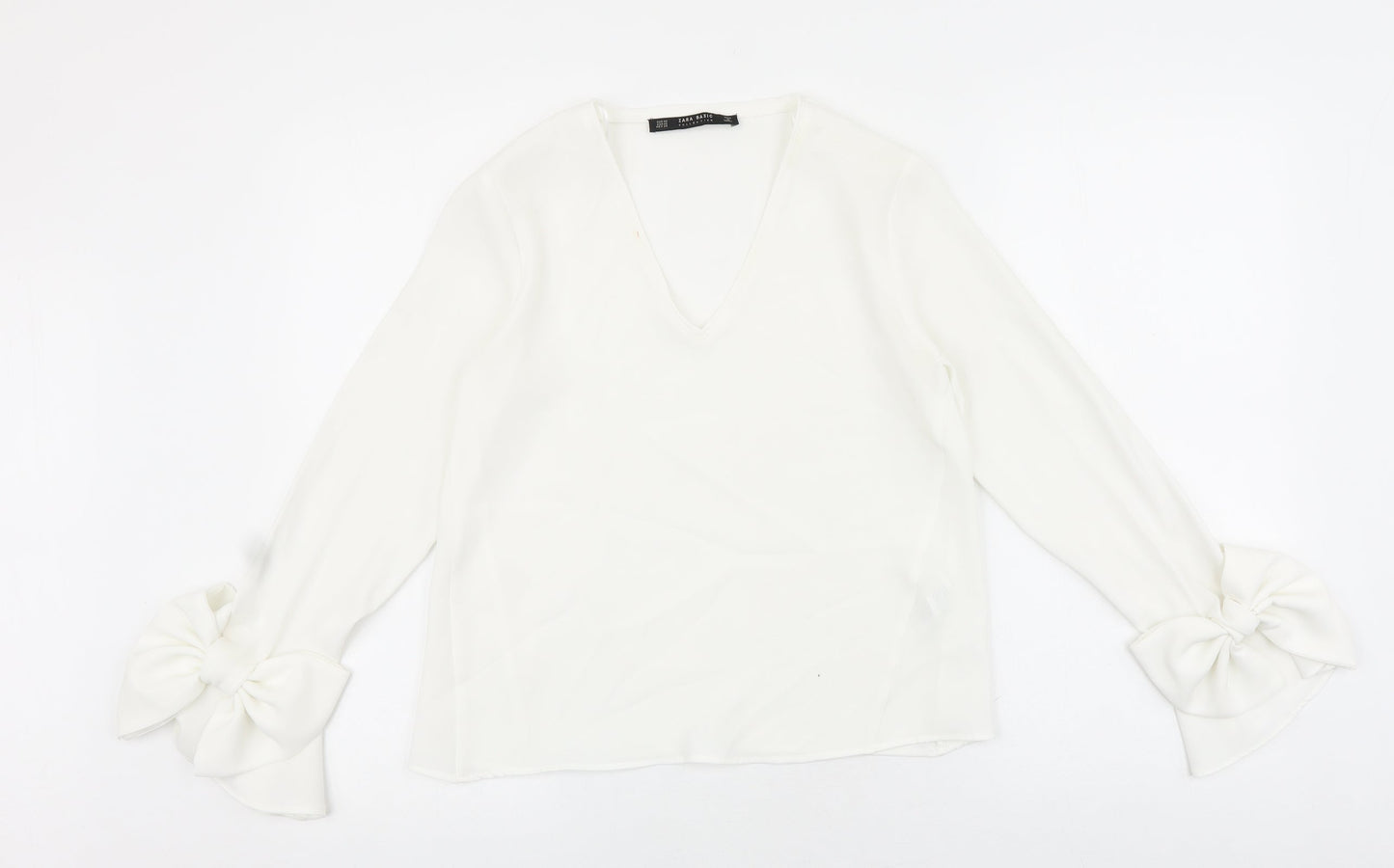 Zara Womens White Polyester Basic Blouse Size XS V-Neck