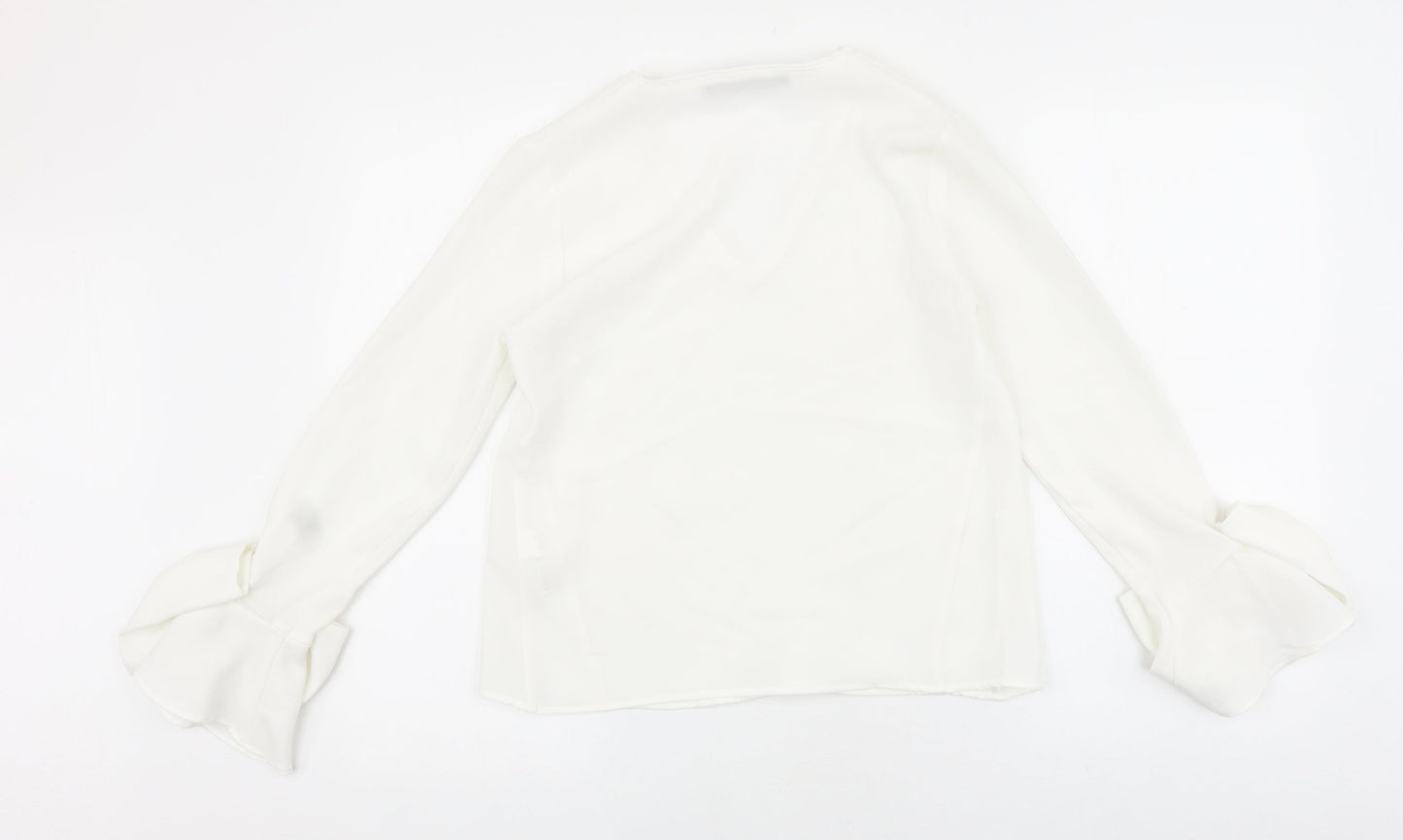 Zara Womens White Polyester Basic Blouse Size XS V-Neck