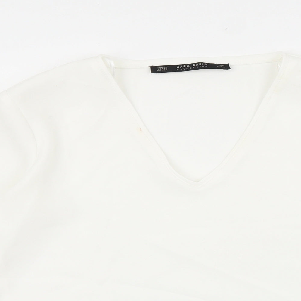 Zara Womens White Polyester Basic Blouse Size XS V-Neck