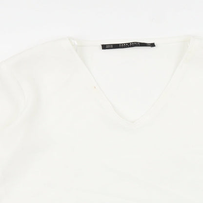 Zara Womens White Polyester Basic Blouse Size XS V-Neck