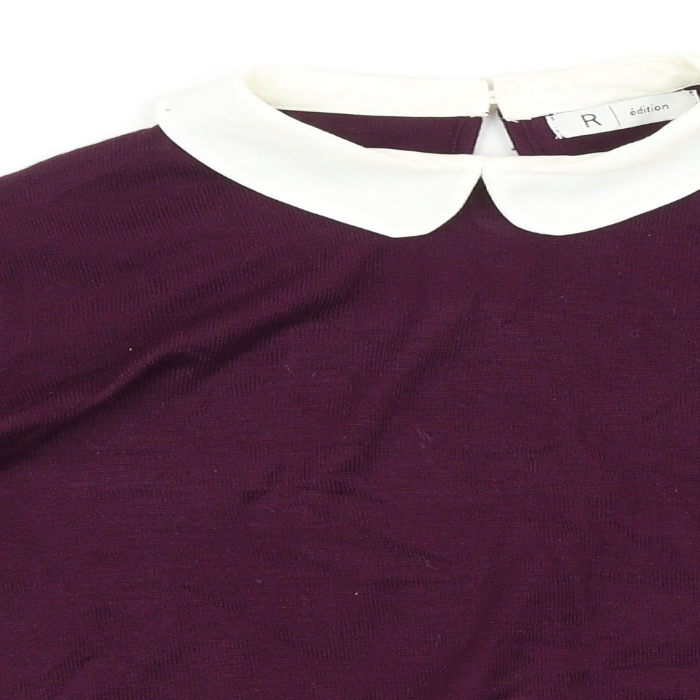 R Edition Womens Purple Collared Cotton Pullover Jumper Size S