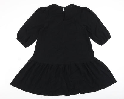 Primark Womens Black Polyester Shift Size 6 Round Neck Button