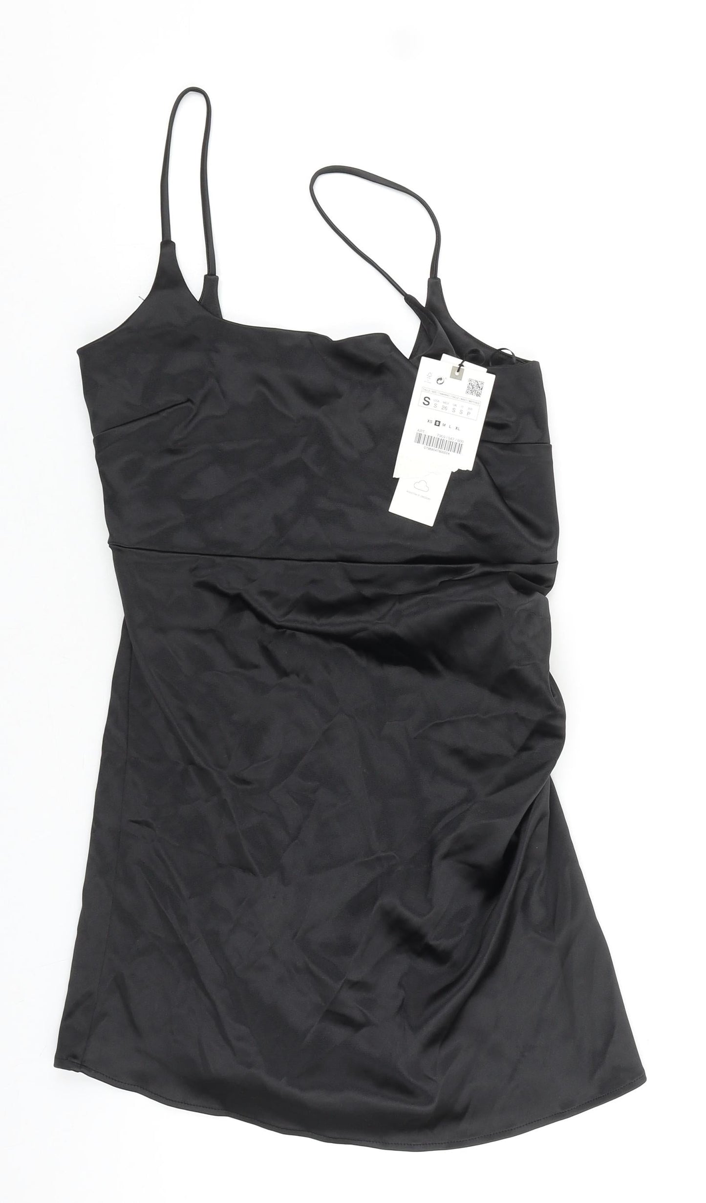 Zara Womens Black Polyester Slip Dress Size S Square Neck Zip
