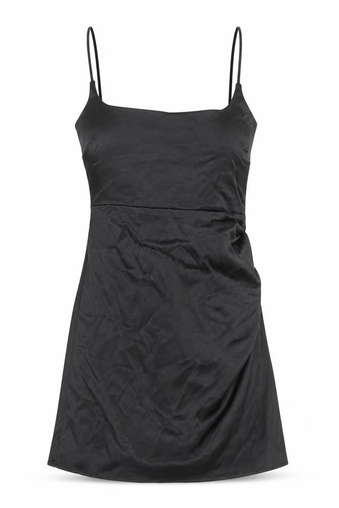 Zara Womens Black Polyester Slip Dress Size S Square Neck Zip