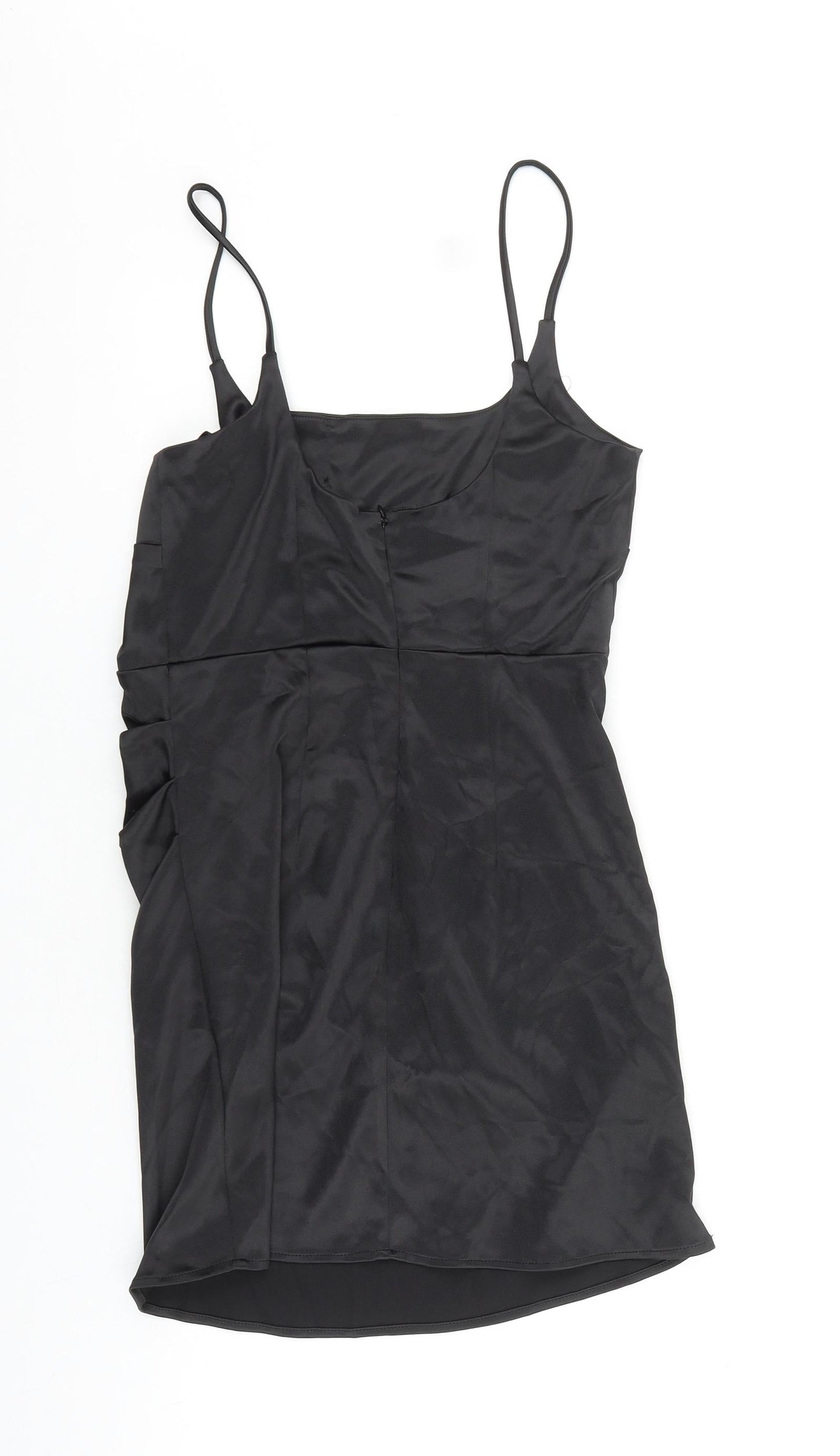Zara Womens Black Polyester Slip Dress Size S Square Neck Zip