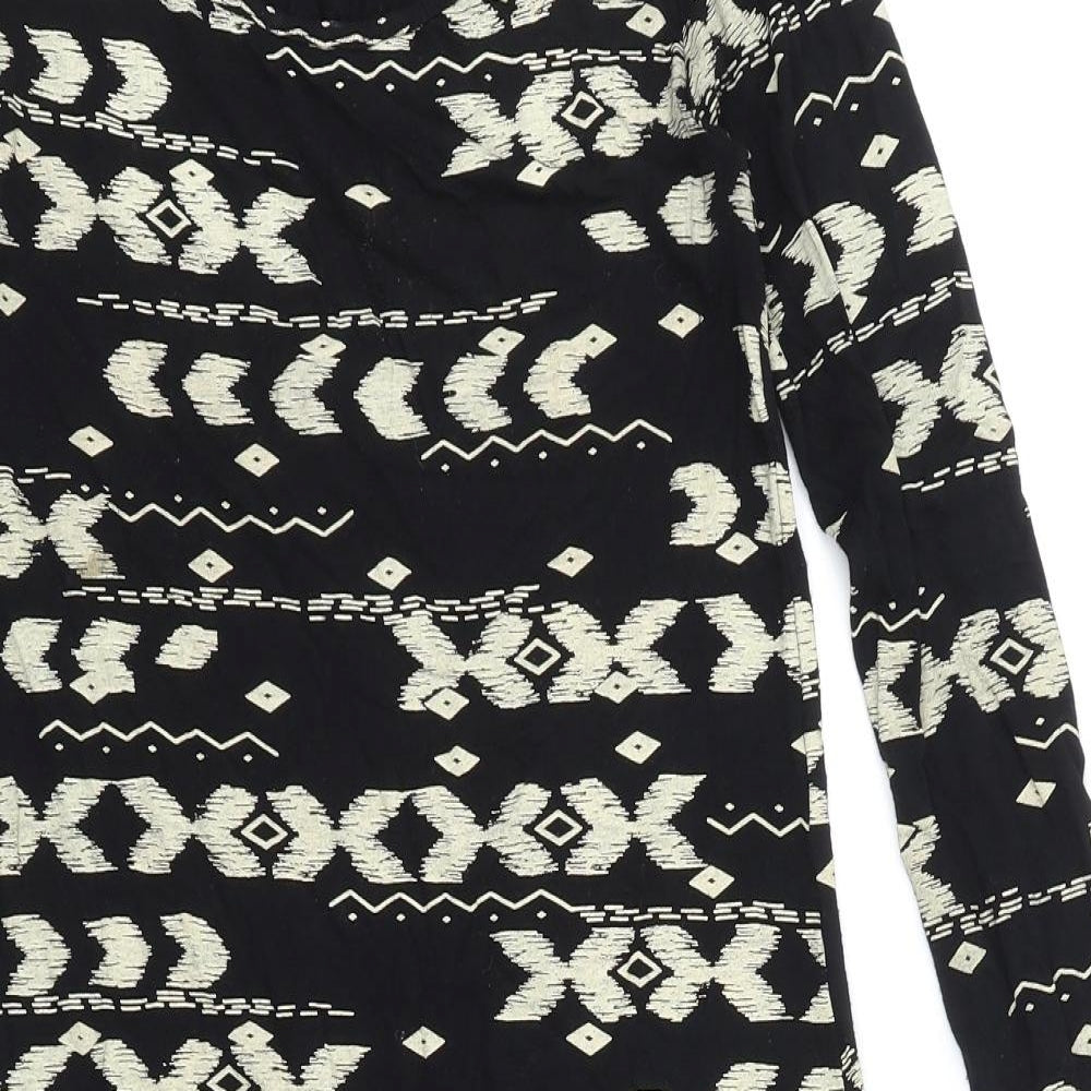 High Rose Womens Black Geometric Viscose Bodycon Size S Scoop Neck Pullover