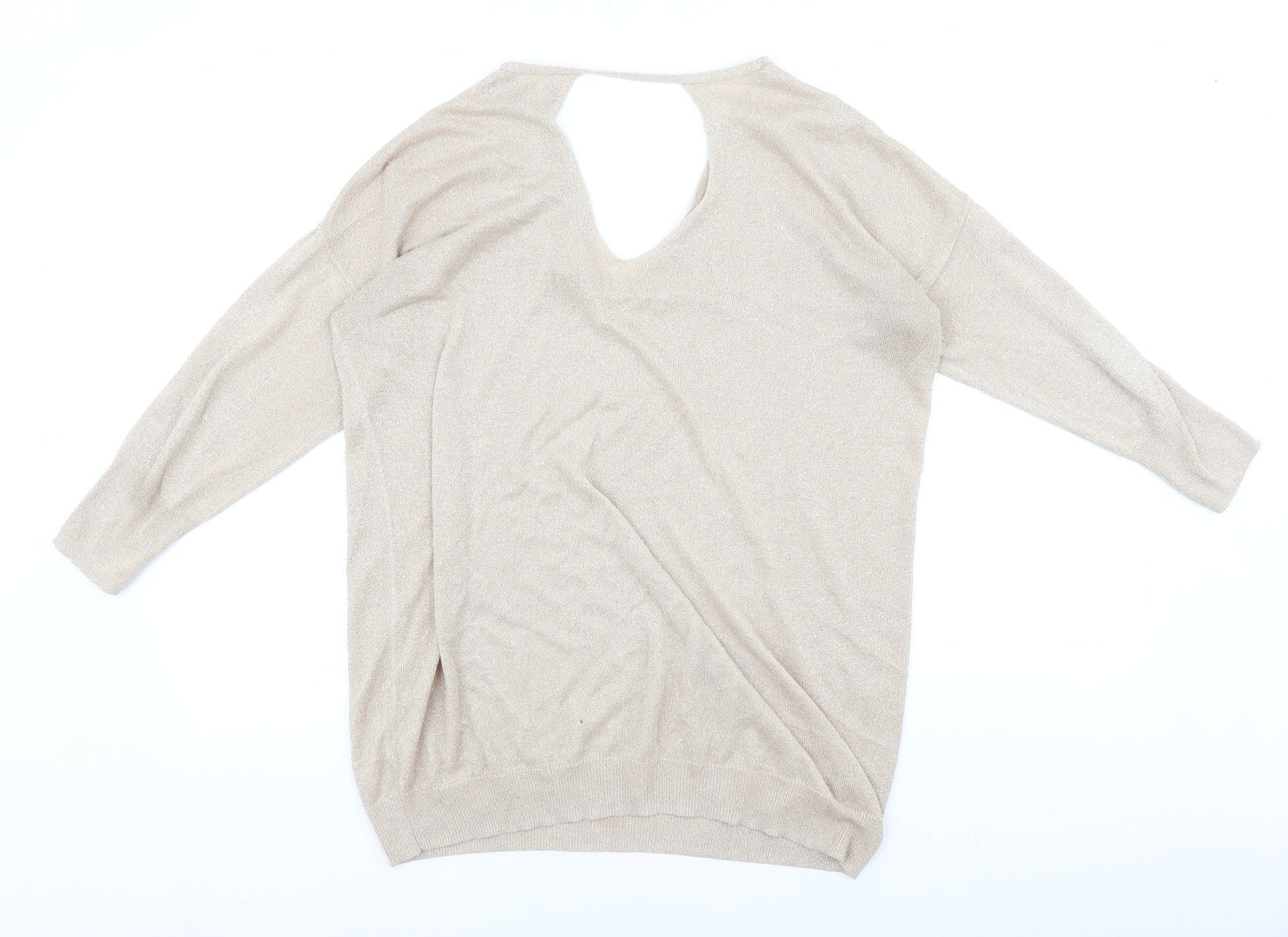 NEXT Womens Gold V-Neck Cotton Pullover Jumper Size 10 - Batwing