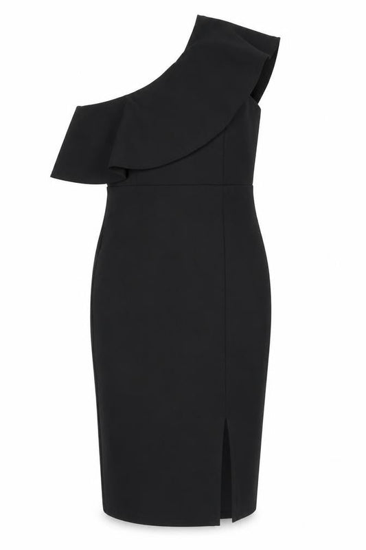 Womens Black Polyester A-Line Size 10 One Shoulder Pullover