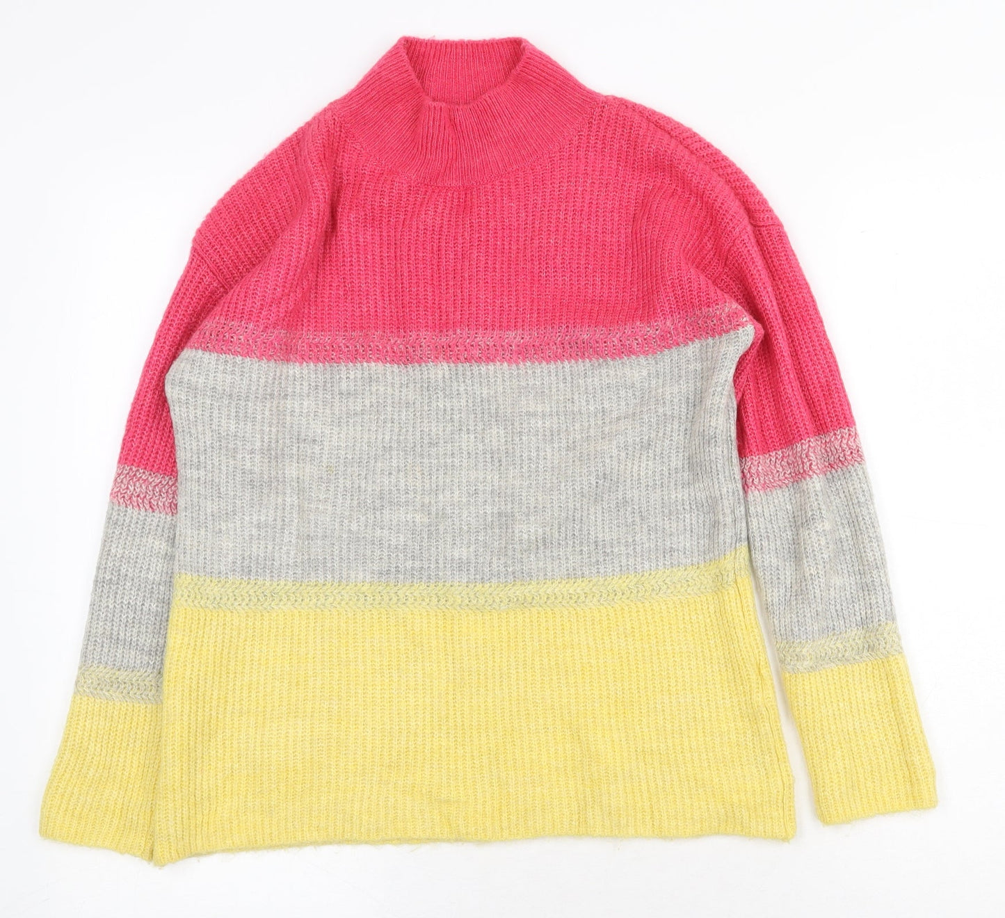 M&Co Womens Multicoloured Mock Neck Striped Acrylic Pullover Jumper Size 8