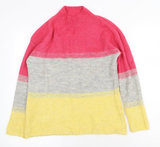 M&Co Womens Multicoloured Mock Neck Striped Acrylic Pullover Jumper Size 8