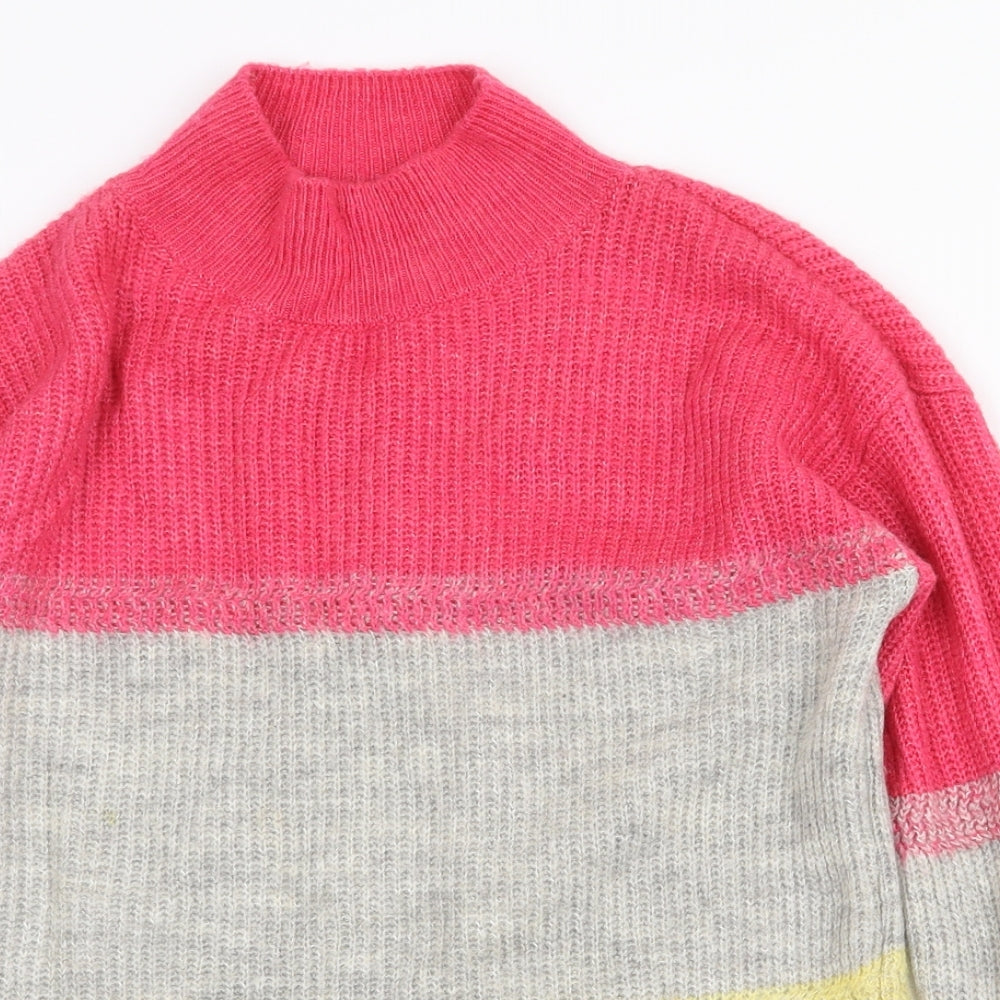 M&Co Womens Multicoloured Mock Neck Striped Acrylic Pullover Jumper Size 8