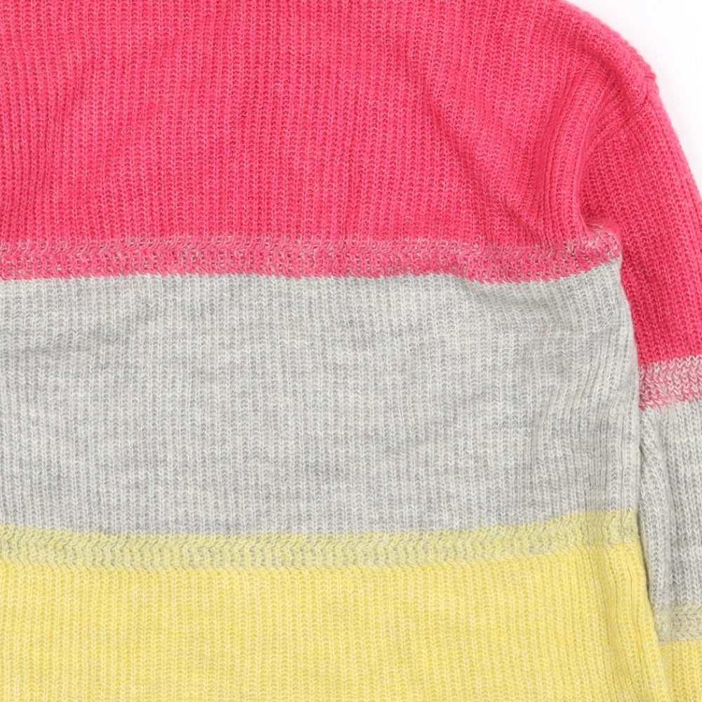 M&Co Womens Multicoloured Mock Neck Striped Acrylic Pullover Jumper Size 8