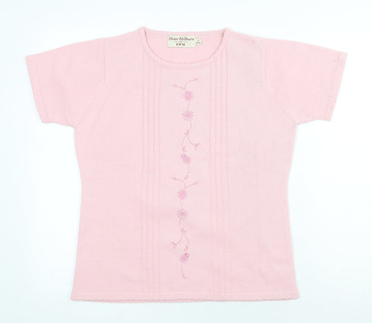 Andrew Marc Womens Pink Round Neck Acrylic Pullover Jumper Size S - Flower