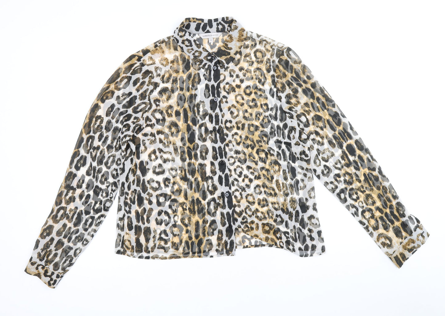 Marks and Spencer Womens Brown Animal Print Polyester Basic Button-Up Size 10 V-Neck - Leopard Print