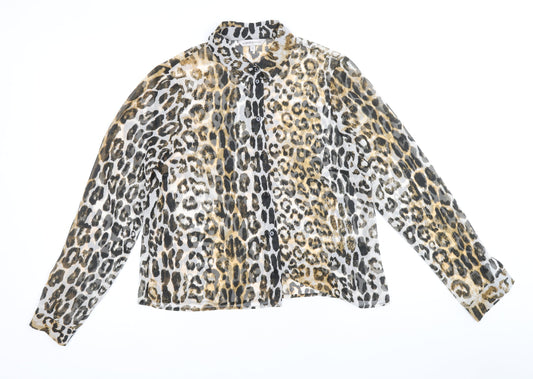 Marks and Spencer Womens Brown Animal Print Polyester Basic Button-Up Size 10 V-Neck - Leopard Print