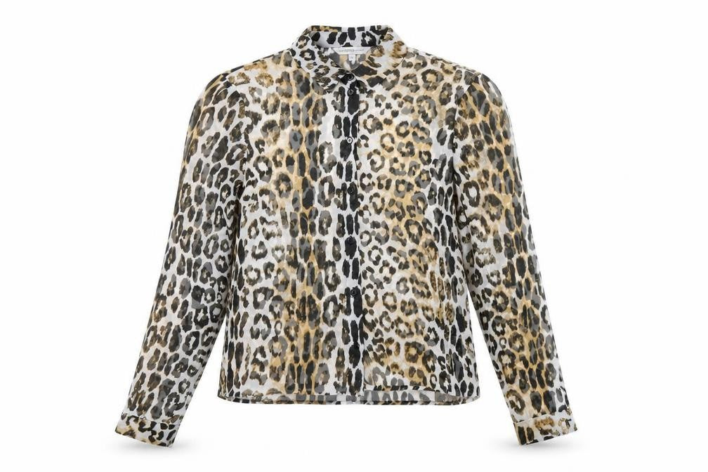 Marks & Spencer Womens Brown Animal Print Polyester Basic Button-Up Size 10 V-Neck - Leopard Print