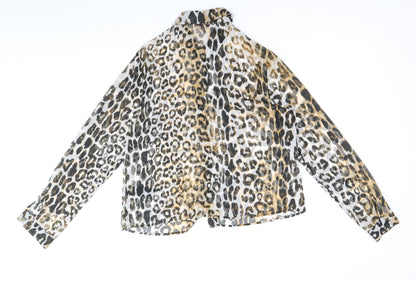 Marks & Spencer Womens Brown Animal Print Polyester Basic Button-Up Size 10 V-Neck - Leopard Print