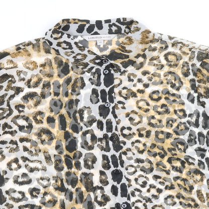Marks & Spencer Womens Brown Animal Print Polyester Basic Button-Up Size 10 V-Neck - Leopard Print