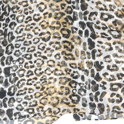 Marks & Spencer Womens Brown Animal Print Polyester Basic Button-Up Size 10 V-Neck - Leopard Print