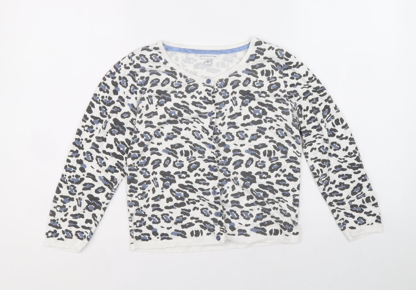 Marks and Spencer Womens White Round Neck Animal Print Acrylic Cardigan Jumper Size 8 - Leopard Print