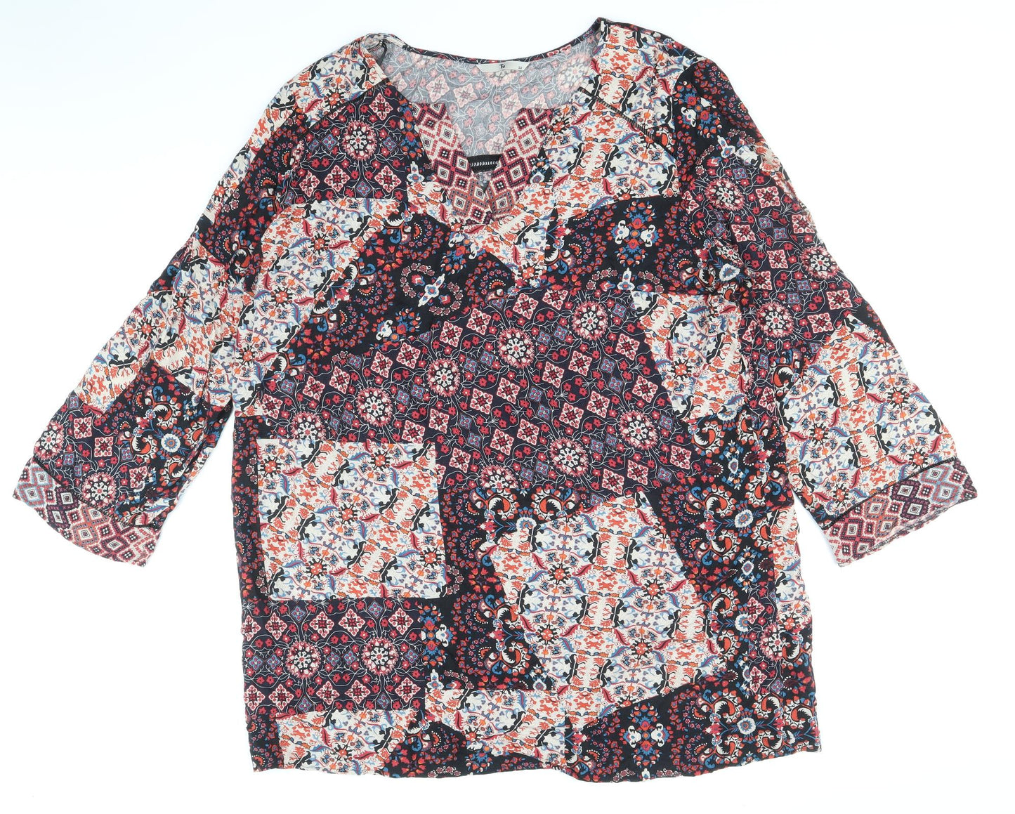 TU Womens Multicoloured Geometric Viscose A-Line Size 22 V-Neck Pullover